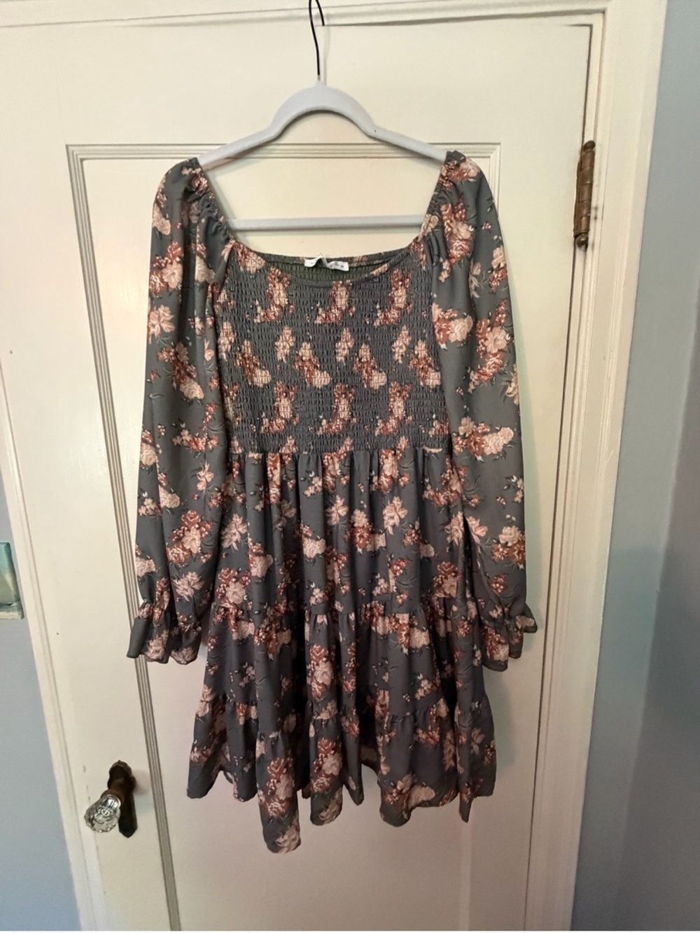 Altar'd State Green & Pink Floral Smocked Tiered Mini Dress - Size M